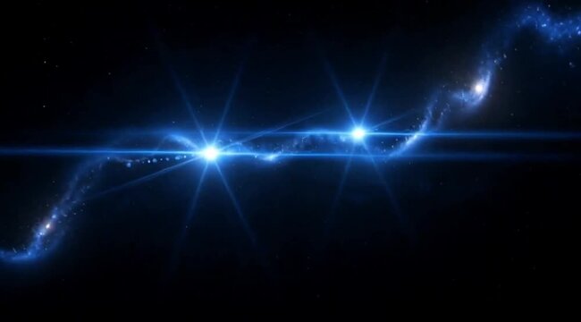 Dynamic space scene with vivid blue light and cosmic galaxy elements