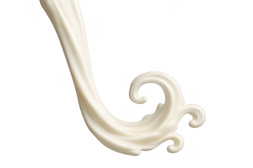 White liquid milk pouring and swirling, creating a dynamic splash effect. Creamy texture flow captured on a transparent background