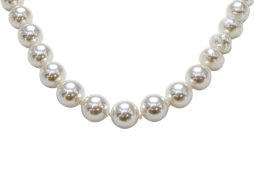 Close-up of a pearl necklace, featuring numerous round pearls strung together to form a choker-style necklace