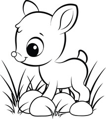 Fototapeta premium Cute Baby Fawn Cartoon Outline Drawing for Children's Coloring Book Design