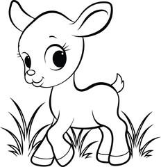 Adorable Baby Fawn Cartoon Drawing with Simple Outline for Coloring Activities