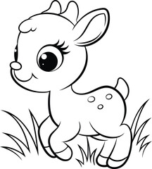 Adorable Cartoon Baby Fawn Animal Line Art Drawing for Children's Projects