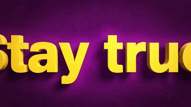 Vibrant 3D golden 'Stay True' message rendered against a rich purple backdrop, symbolizing authenticity, personal conviction, and inspirational guidance for self-belief - Powered by Adobe