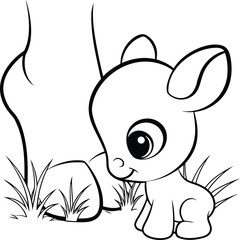 Adorable Cartoon Fawn and Baby Deer Outline Drawing for Kids Coloring Book Activity