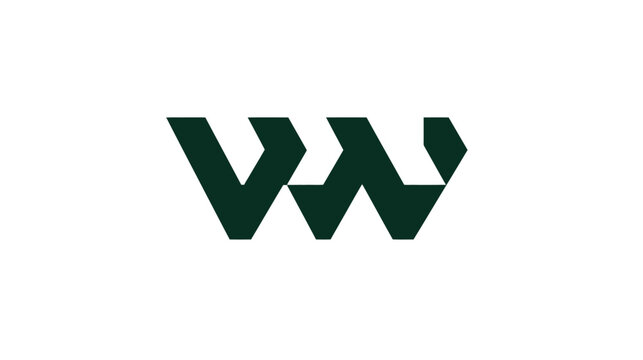Abstract dark green geometric shape resembling a 'W' on a white background
