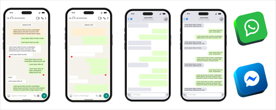 WhatsApp and Messenger Chat UI Mockups & Templates