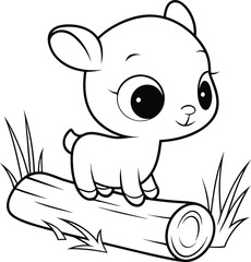 Cute cartoon baby deer on log