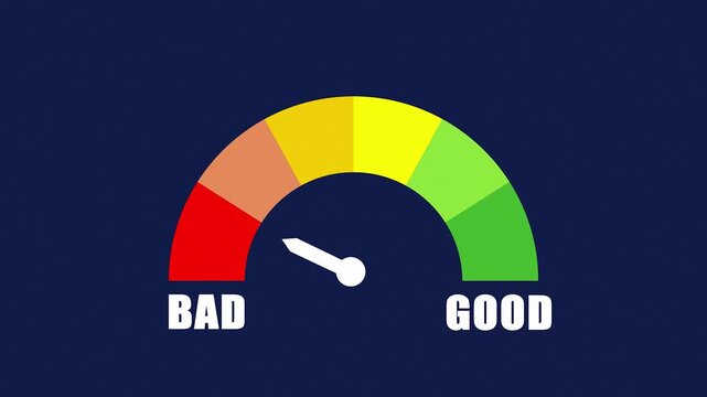 Colorful rating meter scale from bad to good in deep blue background for credit rating indicator, indicating assessment and measurement Levels.