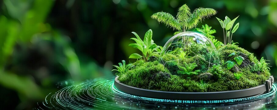 A captivating digital interface merges cuttingedge technology with rich nature in a vibrant green setting
