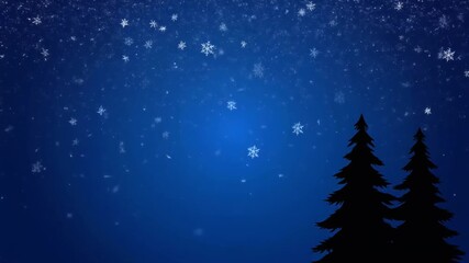 fondo de color azul intenso y profundo, que evoca una noche invernal o un cielo estrellado. En un tercio, o de manera prominente, se distingue la silueta de un abeto navideño. 