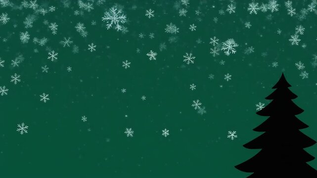 fondo de color verde intenso y profundo, que evoca una noche invernal o un cielo estrellado. En un tercio, o de manera prominente, se distingue la silueta de un abeto navide&ntilde;o. 