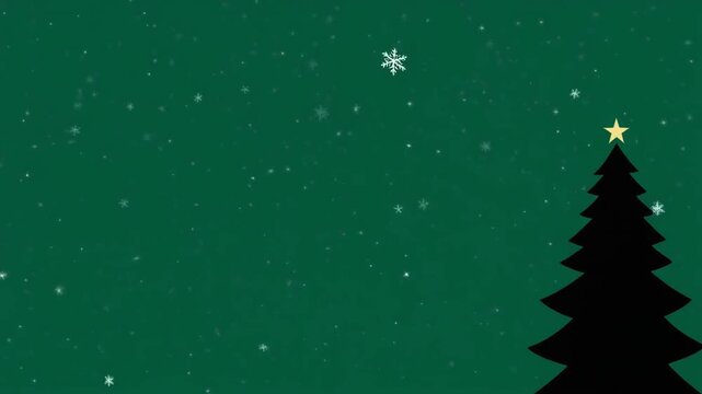 fondo de color verde intenso y profundo, que evoca una noche invernal o un cielo estrellado. En un tercio, o de manera prominente, se distingue la silueta de un abeto navide&ntilde;o. 