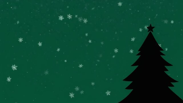 fondo de color verde intenso y profundo, que evoca una noche invernal o un cielo estrellado. En un tercio, o de manera prominente, se distingue la silueta de un abeto navide&ntilde;o. 