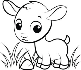 Fototapeta premium Cute Baby Goat Vector Drawing for Kids' Coloring Pages and Early Childhood Education