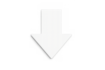 White arrow pointing down indicating direction, download, or scrolling on a transparent background