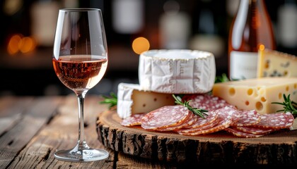 Tabla de quesos con vino rosado