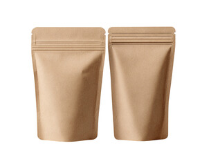 Two Kraft Paper Stand Up Pouches isolated on a transparent background