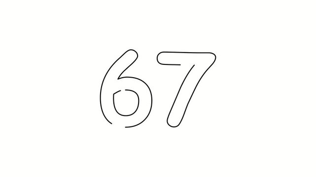 67 date, number object business. One line drawing doodle hand drawn picture. Video 4k  object illustration, minimalism hand drawn sketch design modern new