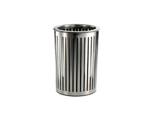 Silver Metal Slatted Trash Can isolated on a transparent background