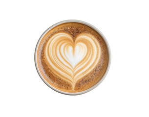 Cappuccino with latte art heart isolated on a transparent background