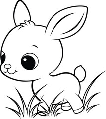 Cute Baby Fawn Cartoon Illustration in Grass for Children's Coloring Book or Activity