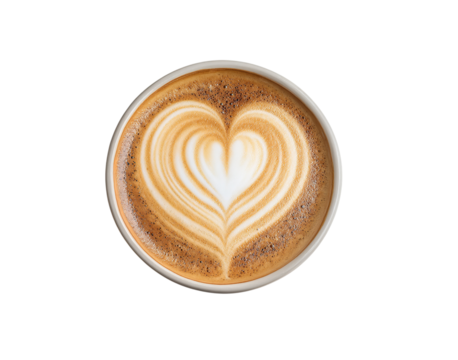 Cappuccino with latte art heart isolated on a transparent background