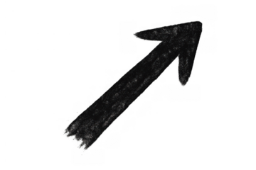 Hand drawn diagonal arrow pointing up right, symbolizing progress, growth, and forward movement, on a transparent background