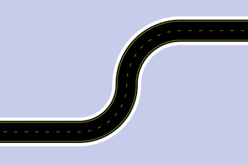 Curved Road Illustration with Yellow Lane Markings on Light Background, game road