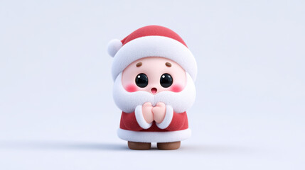 Obraz premium Cute Santa mascot character with red suit and white beard making heart gesture and joyful expression in minimal studio setting