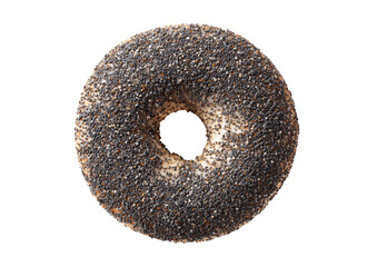 Circular poppy seed bagel, top view