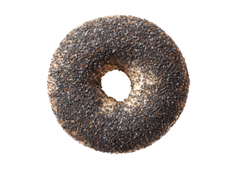 Circular poppy seed bagel, top view
