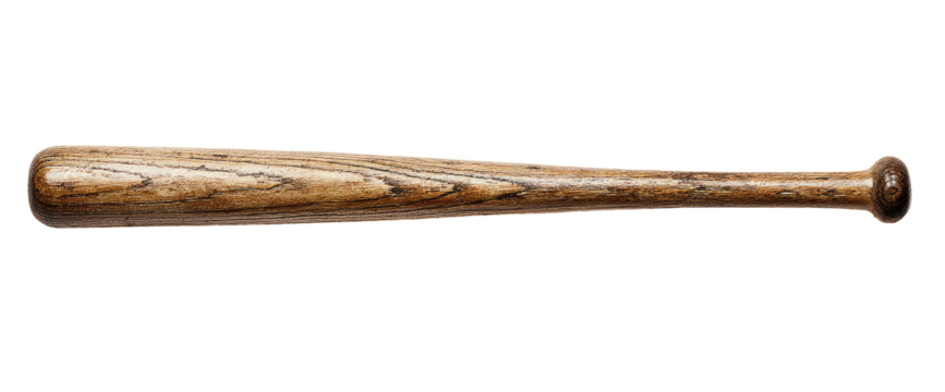 Wooden baseball bat, long and slender