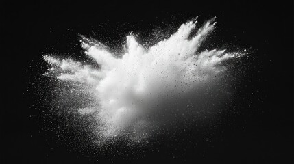 Exploding white powder cloud against a stark black backdrop, detailed
