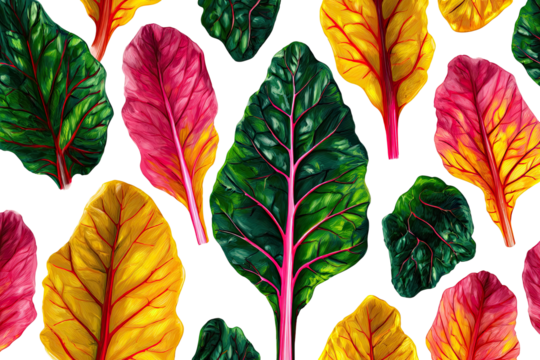 Vibrant, colorful, textured leaves.  A pattern of various shades of red, pink, yellow, and dark green leaves.  Close-up view