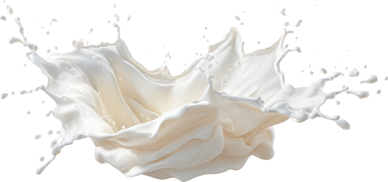 Dynamic Milk Splash Captured Mid-Air Against a Clean White Background