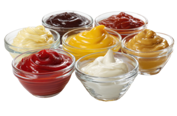 Assorted sauces in small glass bowls