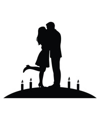 Romantic Couple Silhouette Kissing with Candlelight for Valentine Day.