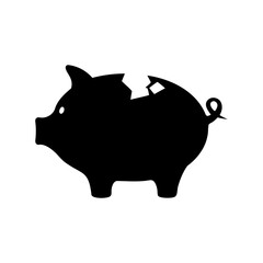 Broken piggy bank silhouette symbolizing financial crisis Vector, illustration
