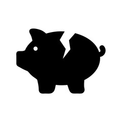 Broken piggy bank icon representing financial failure Vector, illustration