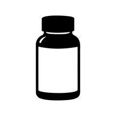 Medicine pill bottle icon silhouette with blank label Vector, illustration