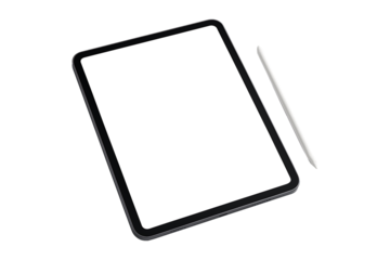 Digital Tablet with Stylus Isolated on a Transparent Background