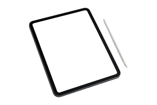 Digital Tablet with Stylus Isolated on a Transparent Background