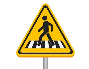 Illustration of crosswalk sign alerting pedestrian crossing with yellow triangle
