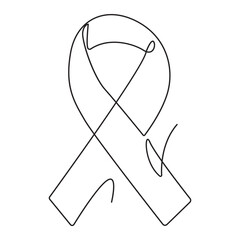 Continuous one line drawing of breast cancer awareness ribbon. One line drawing illustration of breast cancer. 