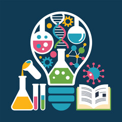 Science Innovation Illustration with Light Bulb Laboratory Elements and DNA