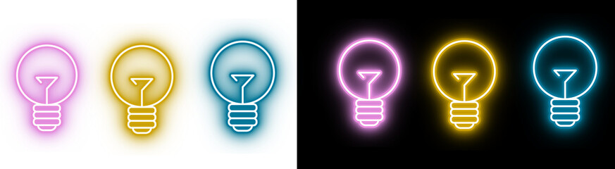 PNG image of Colorful neon light bulb icons glow against a representing ideas innovation and energyefficient lighting solutions for modern designs on transparent background © rehena