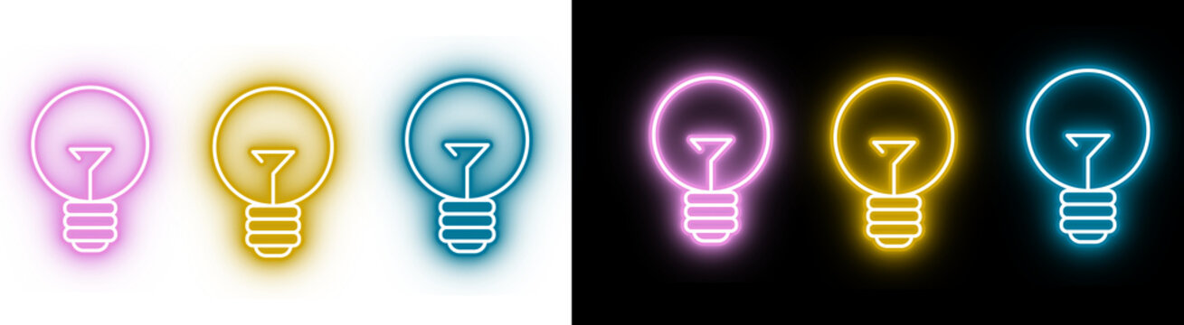 PNG image of&nbsp;Colorful neon light bulb icons glow against a representing ideas innovation and energyefficient lighting solutions for modern designs on transparent background