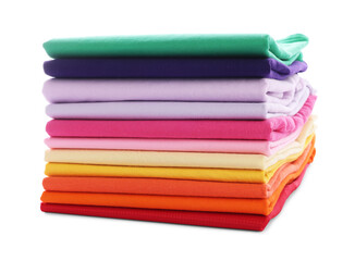 Stack of colorful clothes isolated on white