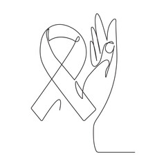 Continuous one line drawing of breast cancer awareness ribbon. One line drawing illustration of breast cancer. 