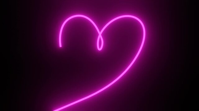 neon heart glowing and heart shiny, valentine and love heart animation on dark background